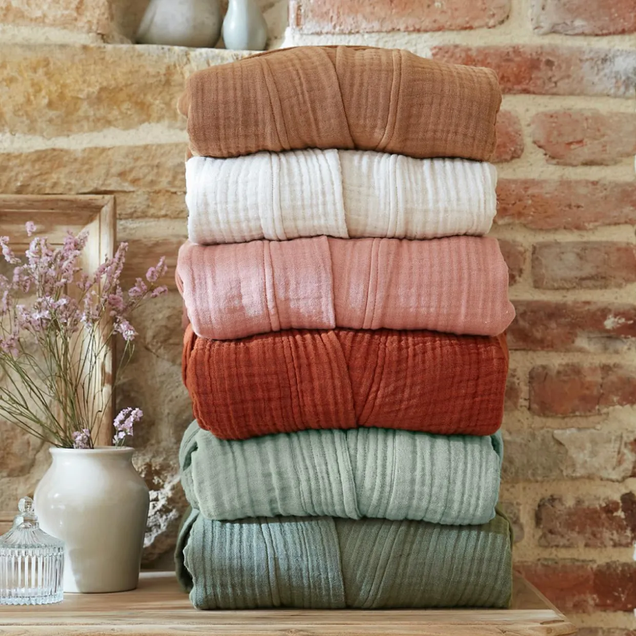 Peignoir de bain gaze de coton S/M Gaïa Terracotta