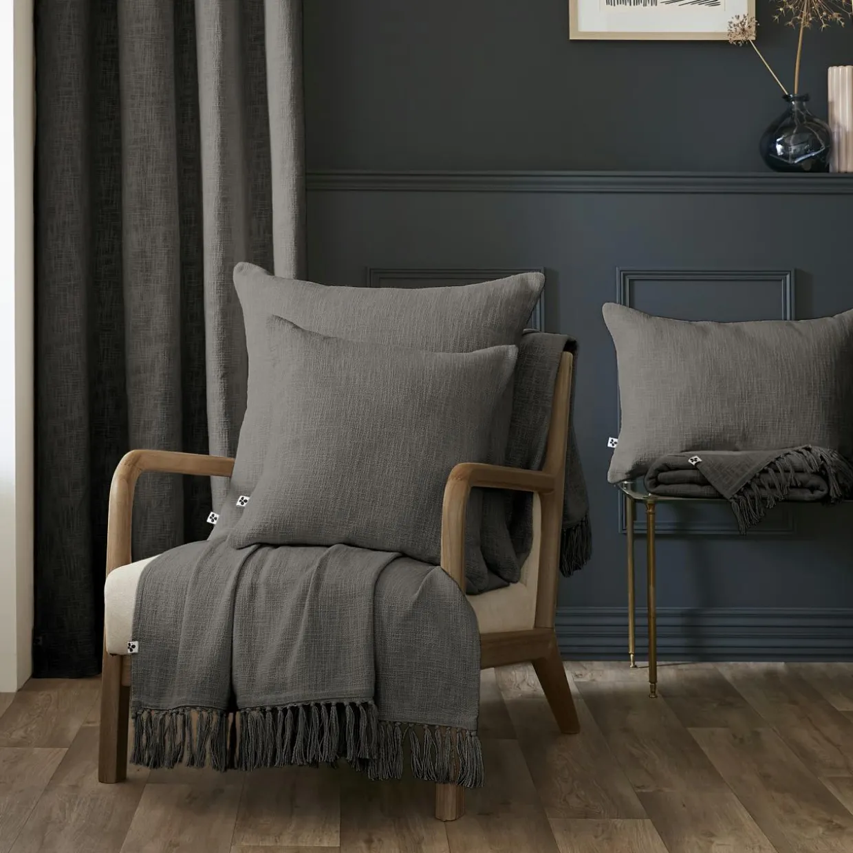 Plaid coton (180 x 220 cm) Sixtine Gris ardoise