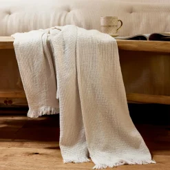 Plaid coton nid d'abeille (180 x 220 cm) Eva Beige