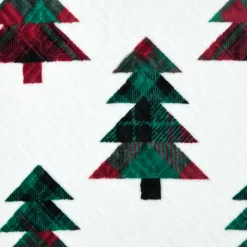 Plaid de Noël en flanelle (130 x 160 cm) Forêt de sapin Blanc et vert