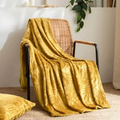 Plaid doux flanelle (130 x 180 cm) Flore Jaune moutarde