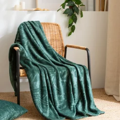Plaid doux flanelle (130 x 180 cm) Flore Vert