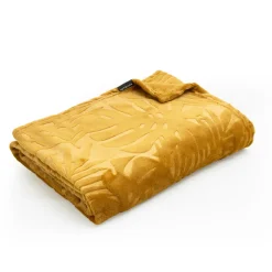 Plaid doux flanelle (220 x 240 cm) Flore Jaune moutarde