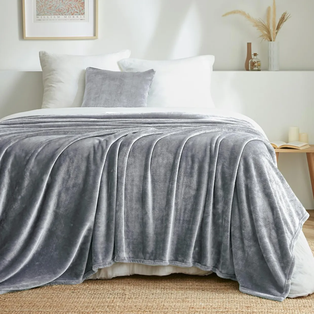 Plaid doux flanelle (220 x 240 cm) Didou Gris clair