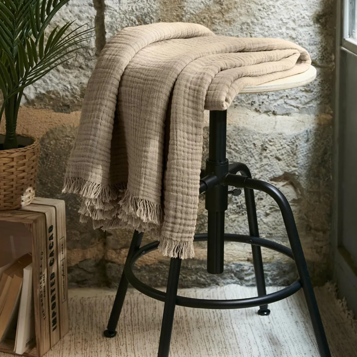 Plaid gaze de coton (130 x 160 cm) Gaïa Ficelle