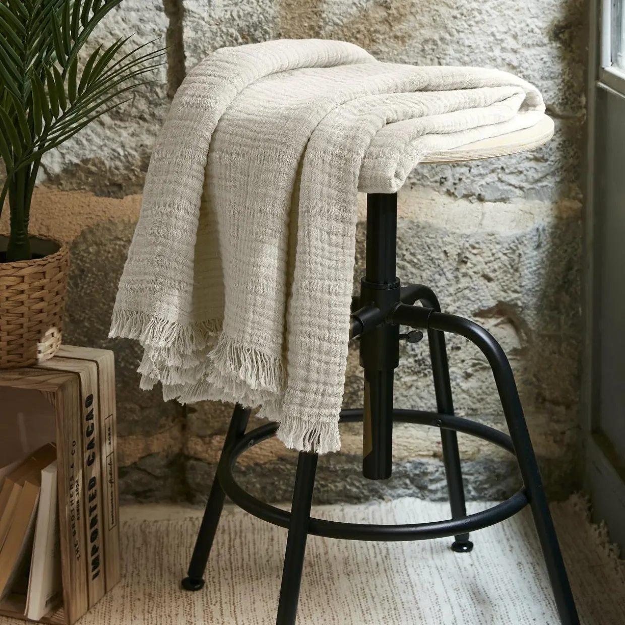 Plaid gaze de coton (130 x 160 cm) Gaïa Beige pampa