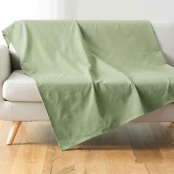 Plaid polycoton (180 x 220 cm) Lucile Vert sauge