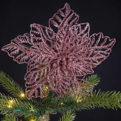Poinsettia de Noël paillettes sur clip (D23 cm) Rose poudré