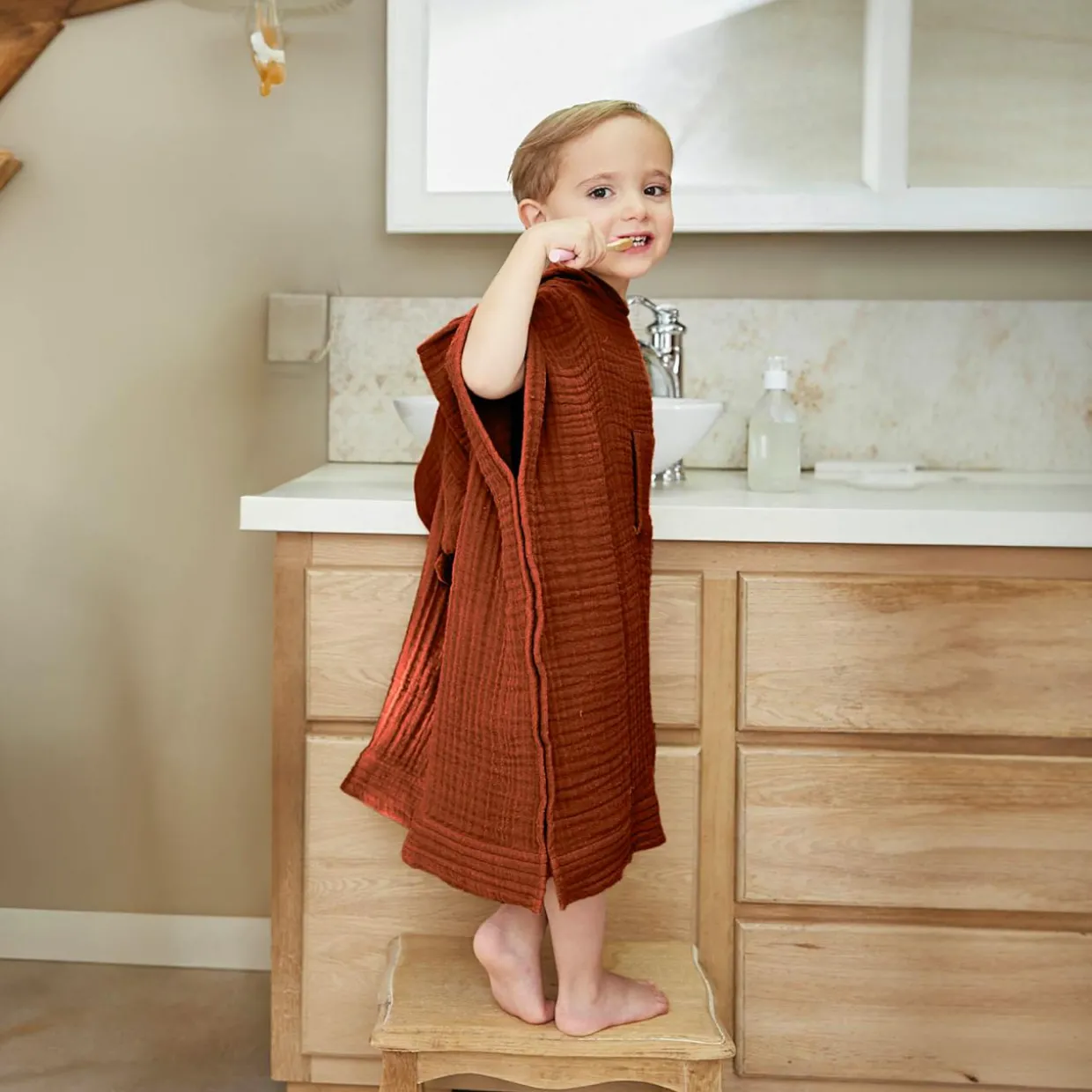 Poncho de bain enfant gaze de coton 6/10 ans Gaïa Terracotta