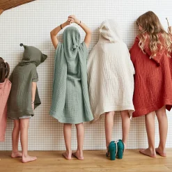 Poncho de bain enfant gaze de coton 2/5 ans Gaïa Vert romarin