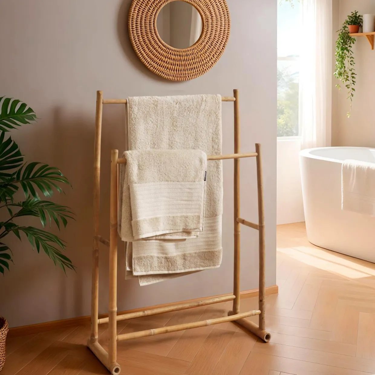 Porte serviette canne de bambou 2 niveaux (H105 cm) Hanoï