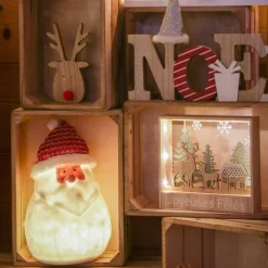 Père Noël lumineux à piles 4 LED (H31 cm) Ennry Blanc chaud
