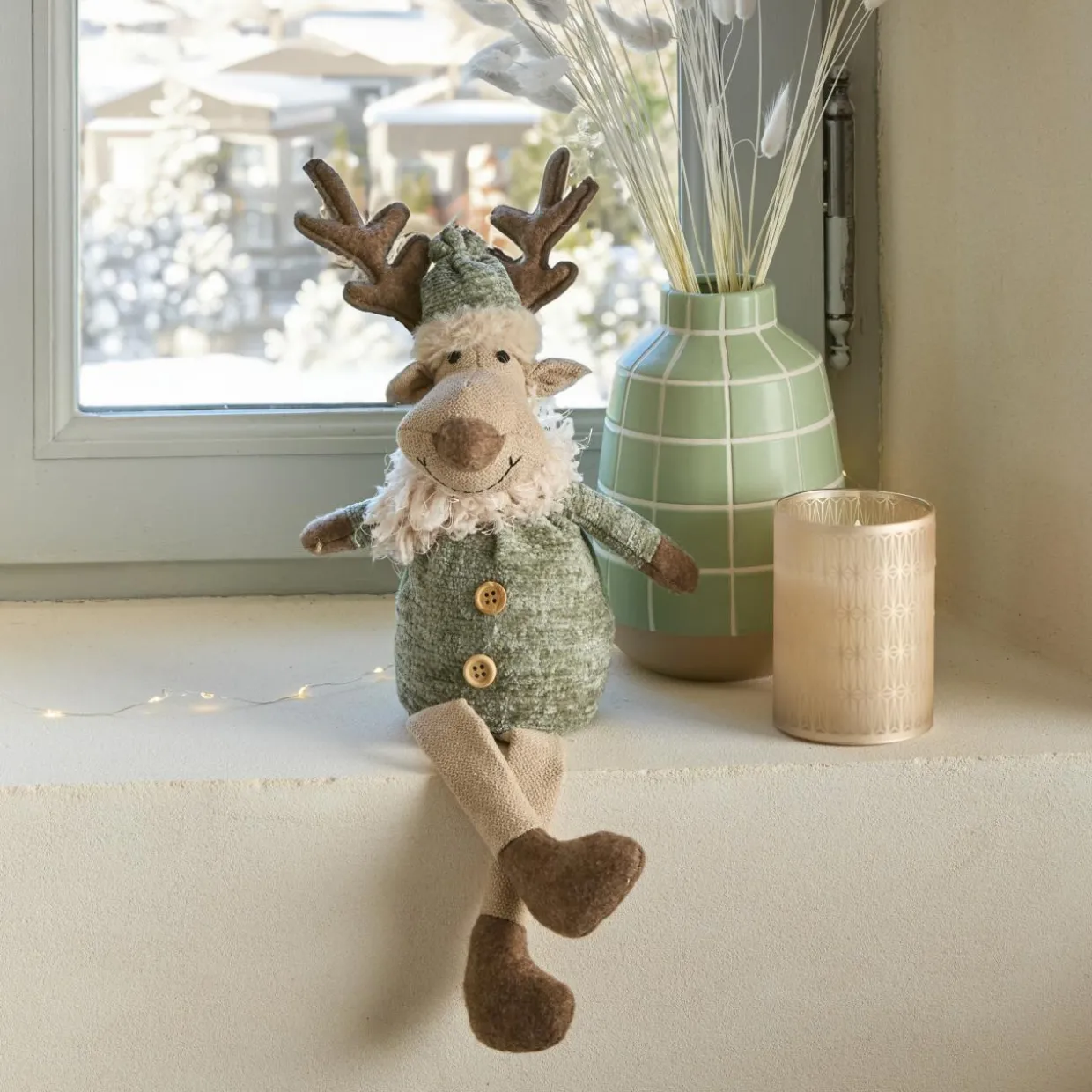 Renne de Noël à asseoir (H38 cm) Monsieur Chic Beige