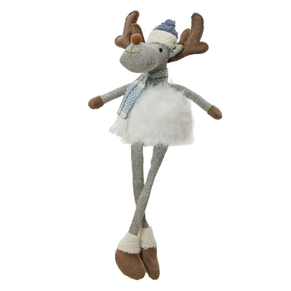 Renne de Noël jambes souples (H51 cm) Stan Gris et fourrure blanche