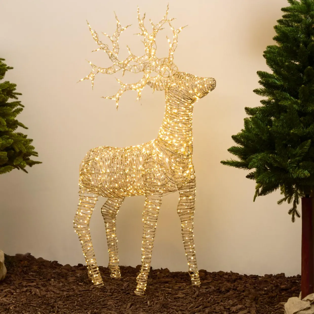 Renne lumineux 1320 Micro LED (H180cm) Stan résine tressée Naturel Blanc chaud
