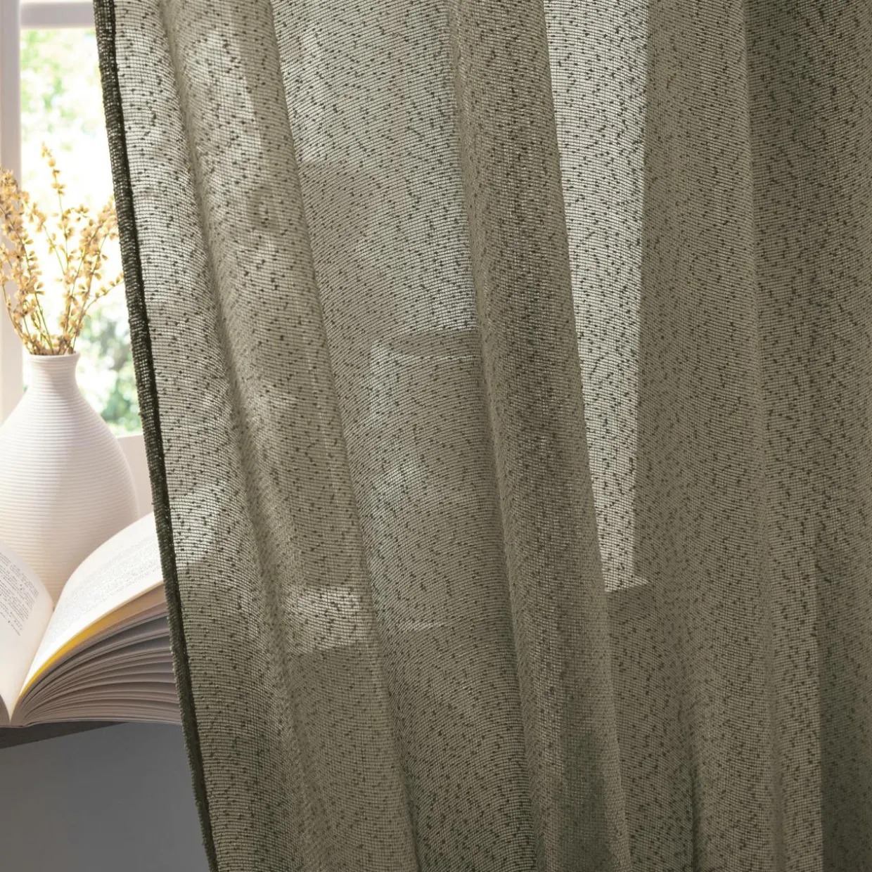 Rideau ajustable bouclette (140 x max 300 cm) Eliott Vert Kaki