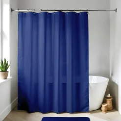 Rideau de douche à anneaux (180 x 200 cm) Uni Bleu roi