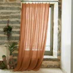 Rideau gaze de coton ajustable (140 x max 300 cm) Gaïa Abricot