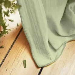 Rideau gaze de coton ajustable (140 x max 300 cm) Gaïa Vert tilleul