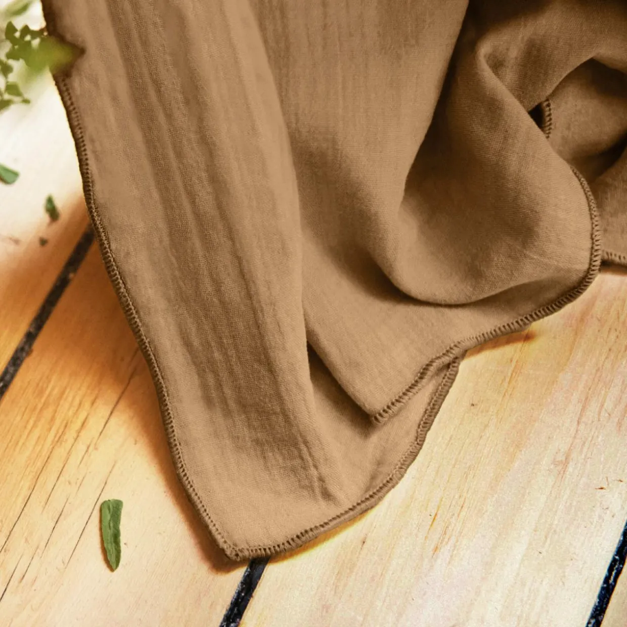 Rideau gaze de coton ajustable (180 x max 300 cm) Gaïa Camel