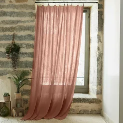 Rideau gaze de coton ajustable (180 x max 300 cm) Gaïa Rose pêche