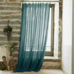 Rideau gaze de coton ajustable (140 x max 300 cm) Gaïa Bleu canard