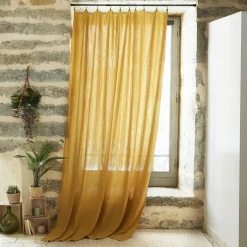 Rideau gaze de coton ajustable (180 x max 300 cm) Gaïa Jaune safran