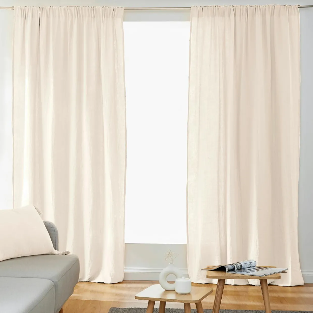 Rideau gaze de coton galon fronceur (180 x 240 cm) Gaïa Beige pampa