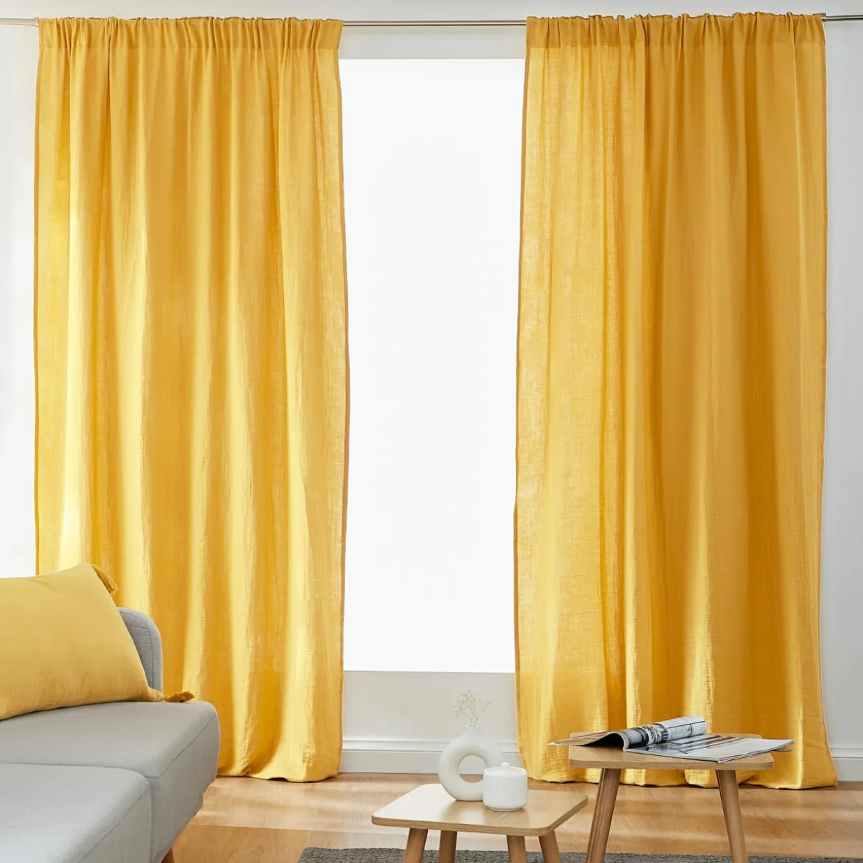 Rideau gaze de coton galon fronceur (140 x 240 cm) Gaïa Jaune safran