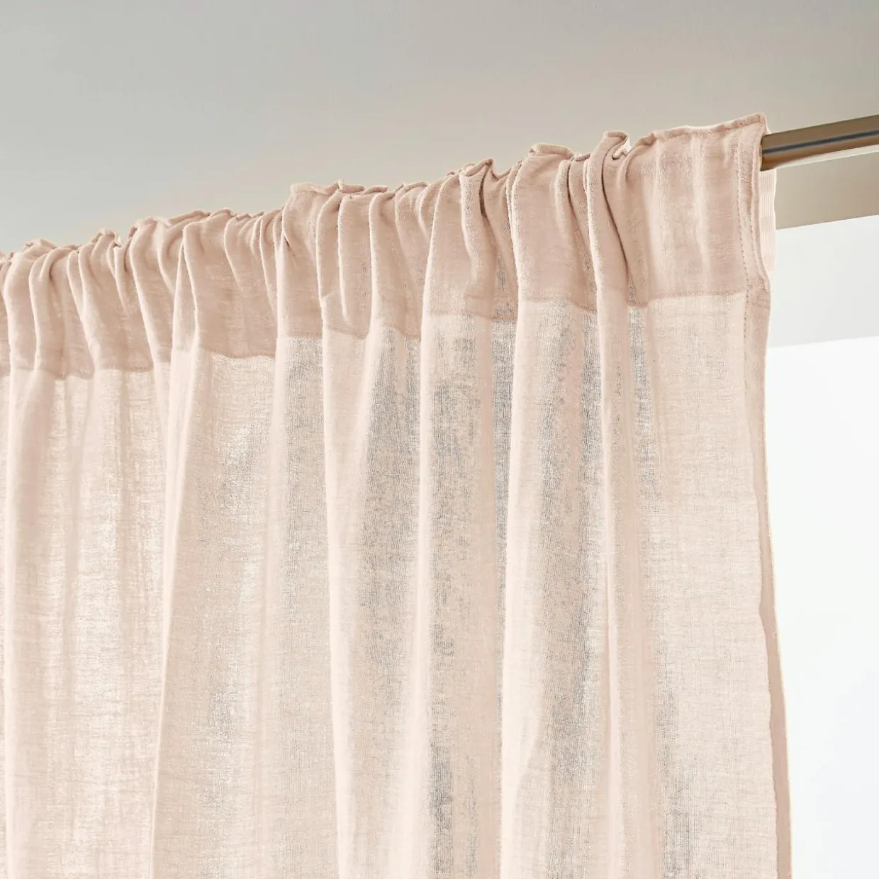 Rideau gaze de coton galon fronceur (140 x 240 cm) Gaïa Rose poudré