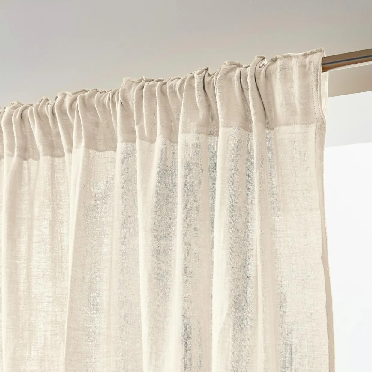 Rideau gaze de coton galon fronceur (140 x 240 cm) Gaïa Beige pampa
