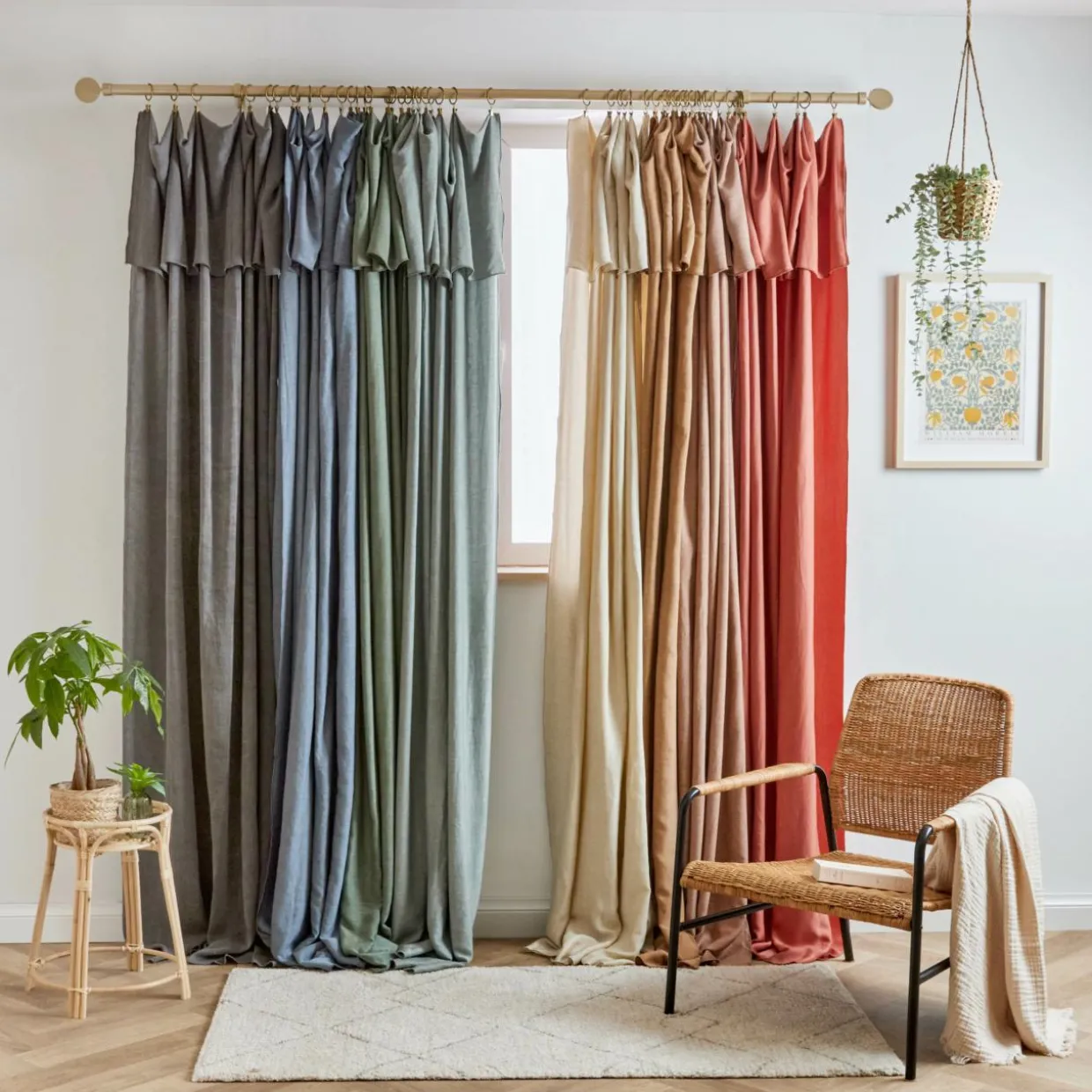 Rideau lyocell Tencel™ ajustable (140 x max 270 cm) Olivia Vert eucalyptus