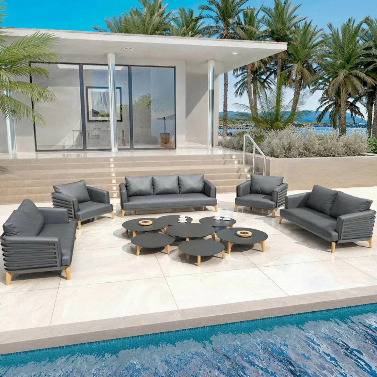 Salon de jardin aluminium 9 places 12 pcs Monte Carlo Gris anthracite