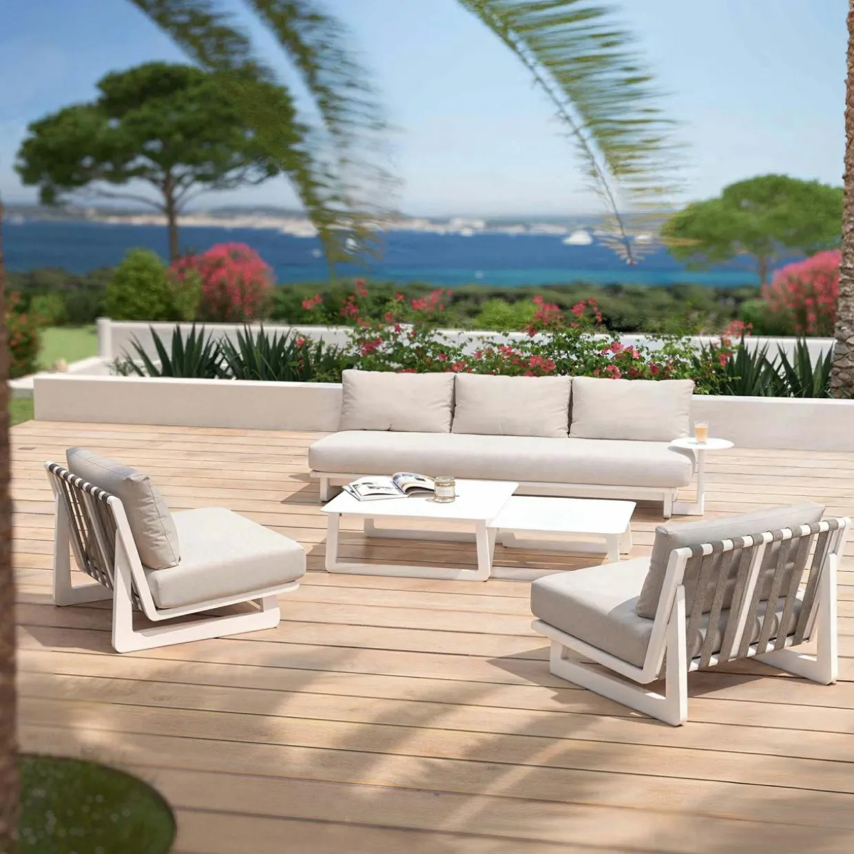 Salon de jardin aluminium 5 places Long Beach Blanc