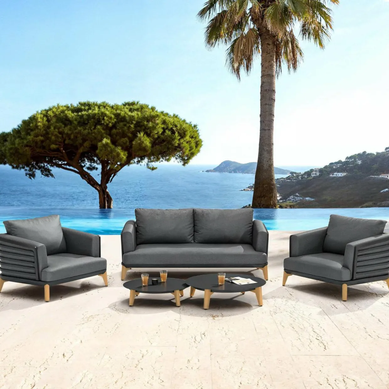 Salon de jardin aluminium 4 places 5 pcs Monte Carlo Gris anthracite