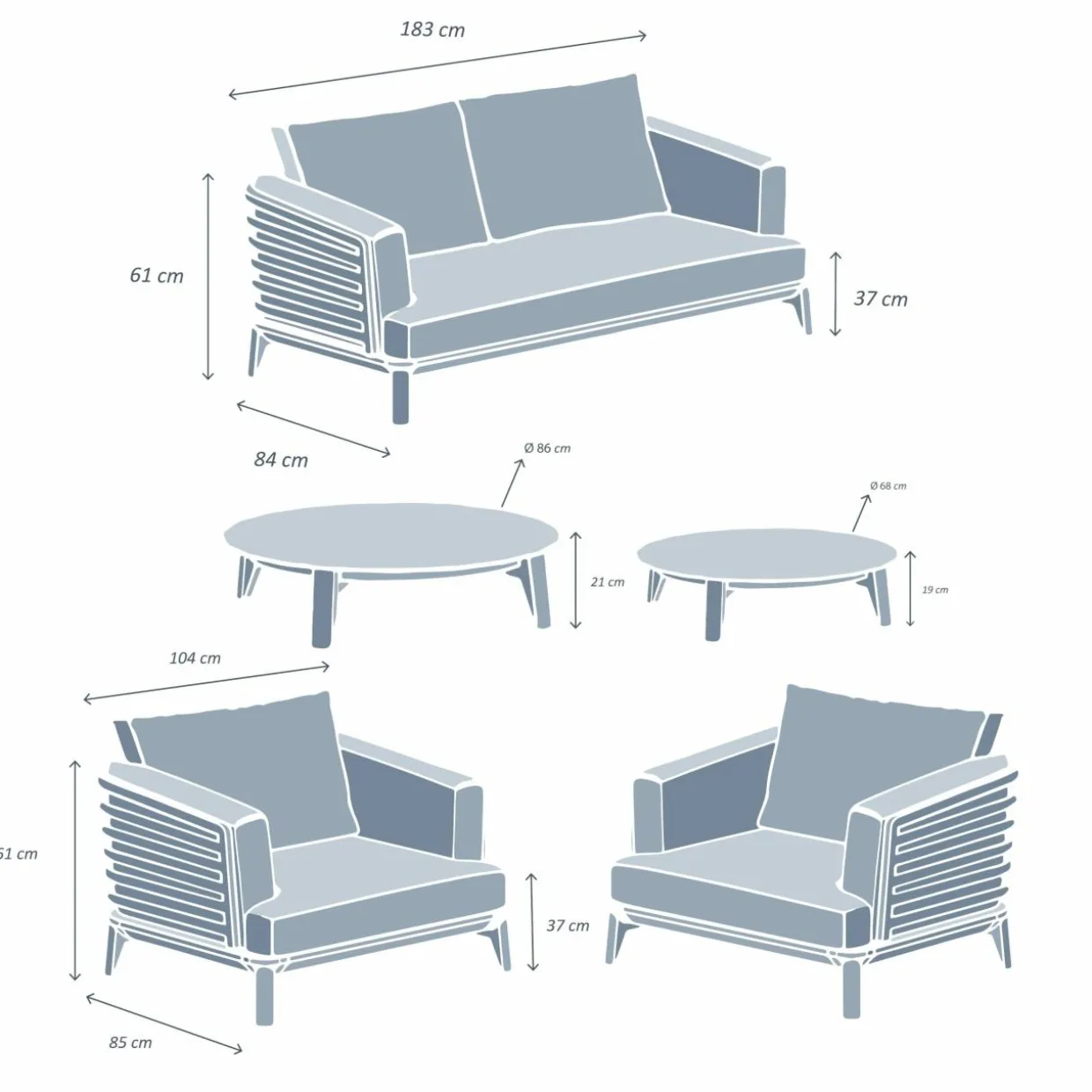 Salon de jardin aluminium 4 places 5 pcs Monte Carlo Gris anthracite