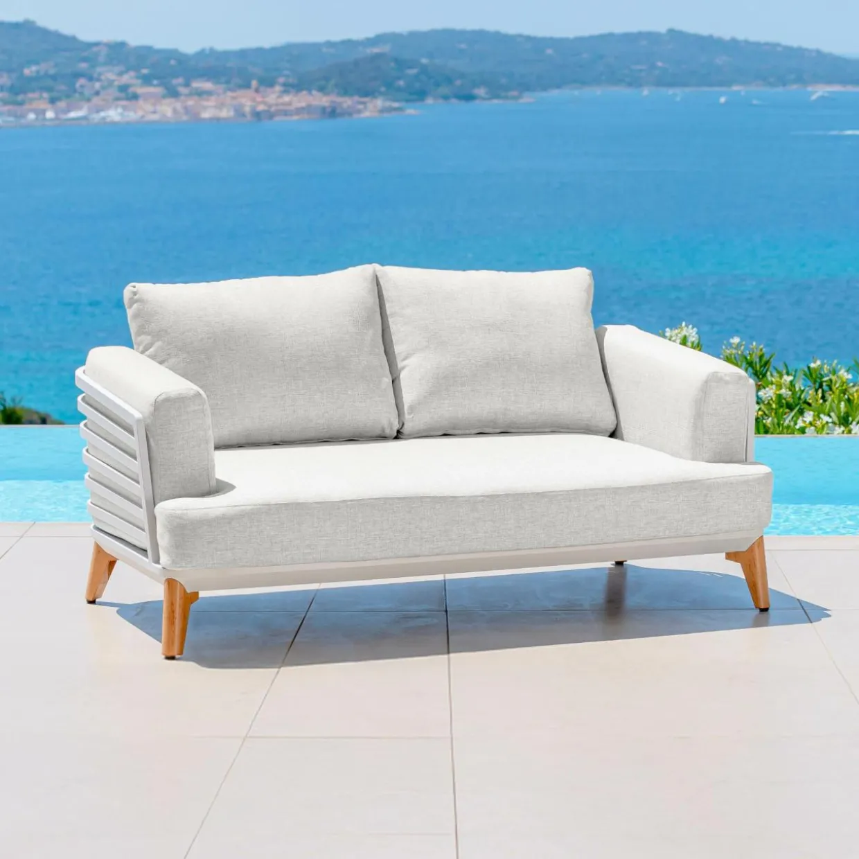 Salon de jardin aluminium 9 places 12 pcs Monte Carlo Blanc et gris clair