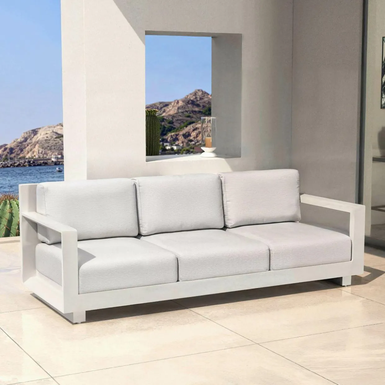 Salon de jardin aluminium 7 places 5 pcs Elba Blanc et gris clair