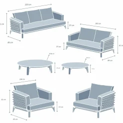 Salon de jardin aluminium 7 places 6 pcs Monte Carlo Blanc et beige