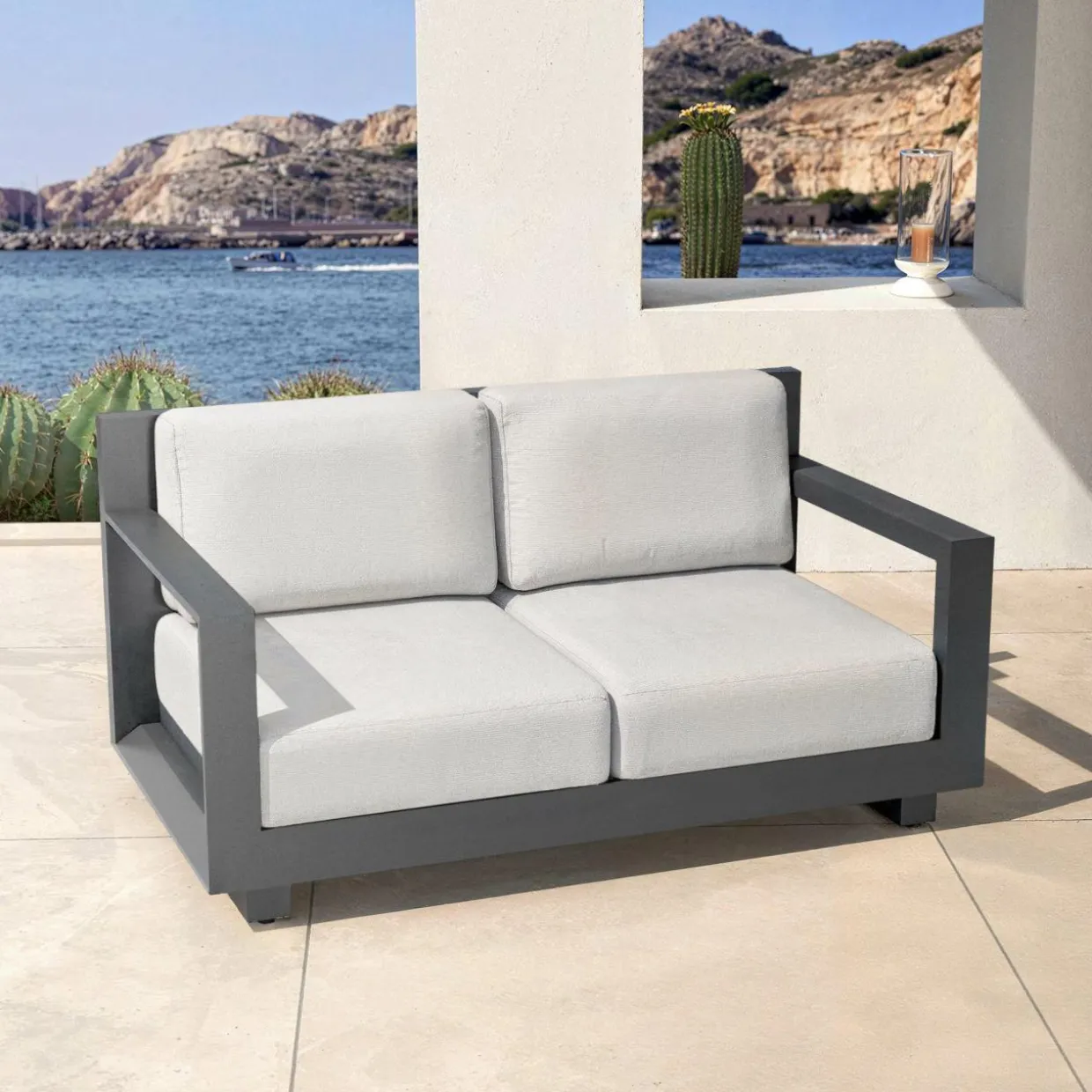 Salon de jardin aluminium 7 places 5 pcs Elba Gris anthracite et gris clair