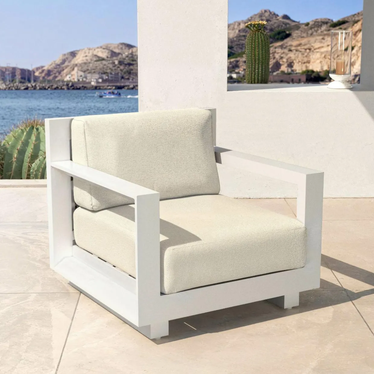 Salon de jardin aluminium 4 places 4 pcs Elba Blanc et beige