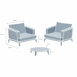 Salon de jardin aluminium 2 places 3 pcs Monte Carlo Gris anthracite et beige