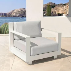 Salon de jardin aluminium 5 places 4 pcs Elba Blanc et gris clair