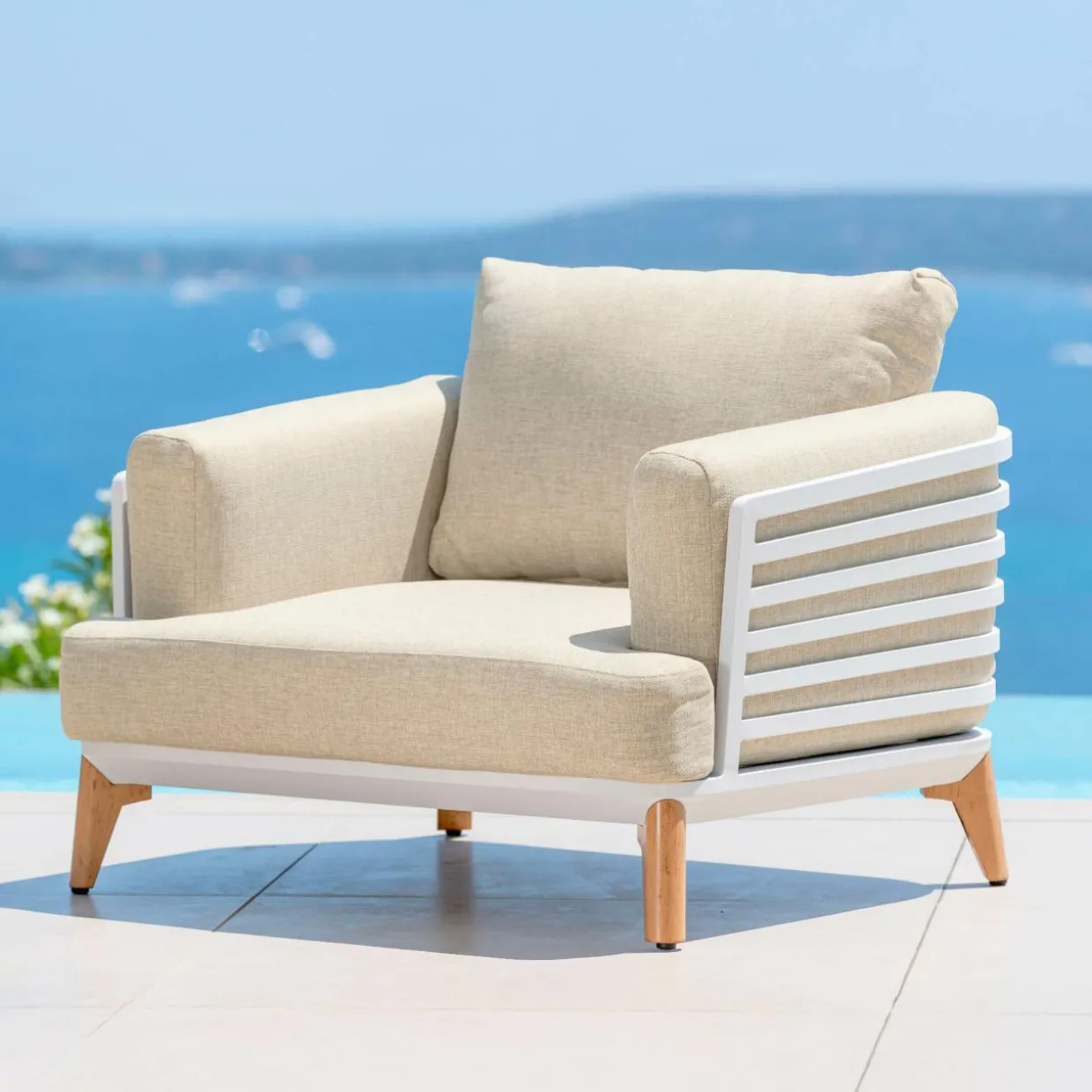 Salon de jardin aluminium 8 places 6 pcs Monte Carlo Blanc et beige