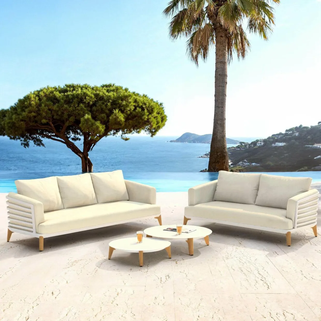 Salon de jardin aluminium 5 places 4 pcs Monte Carlo Blanc et beige