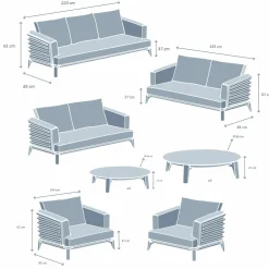 Salon de jardin aluminium 9 places 12 pcs Monte Carlo Gris anthracite et beige