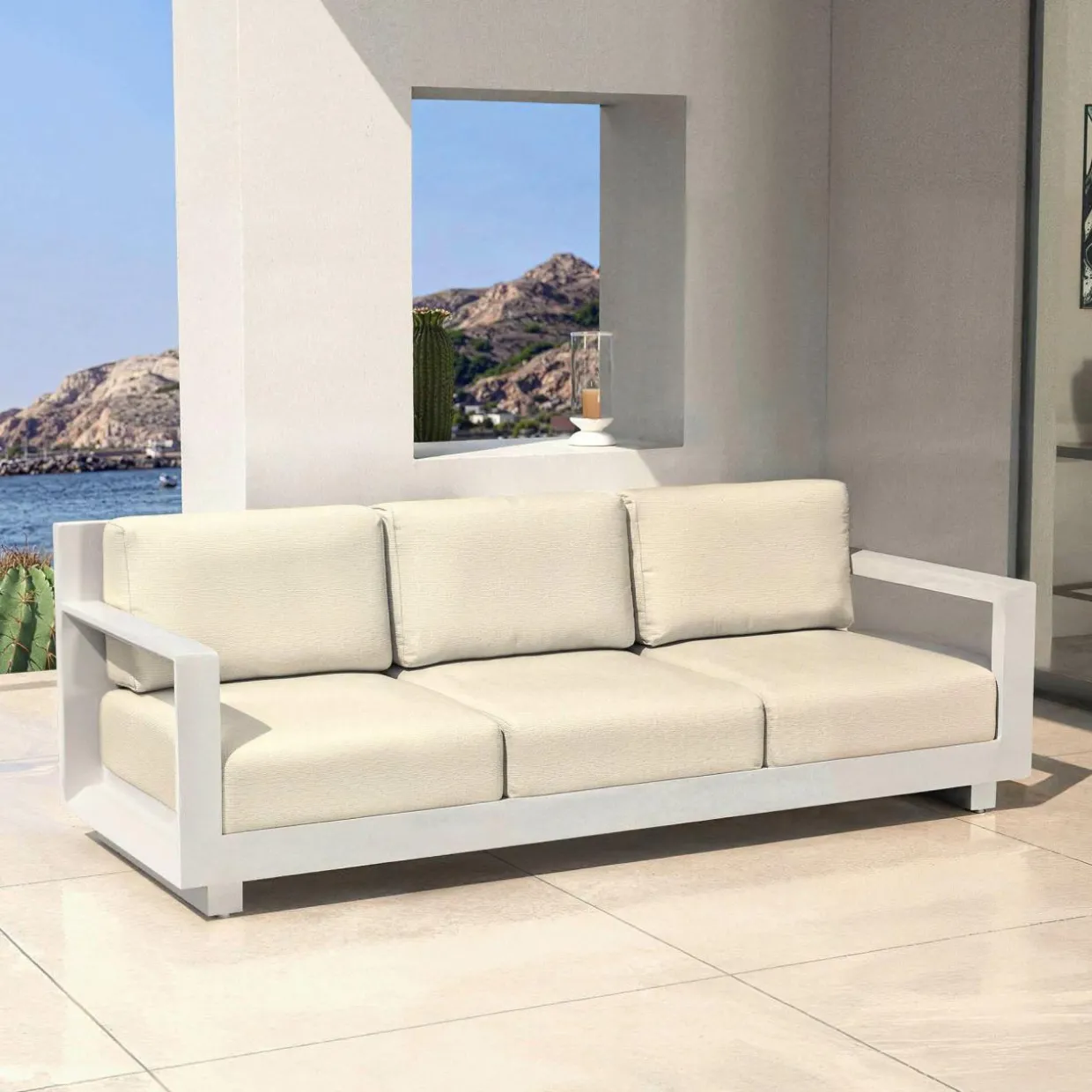 Salon de jardin aluminium 5 places 4 pcs Elba Blanc et beige