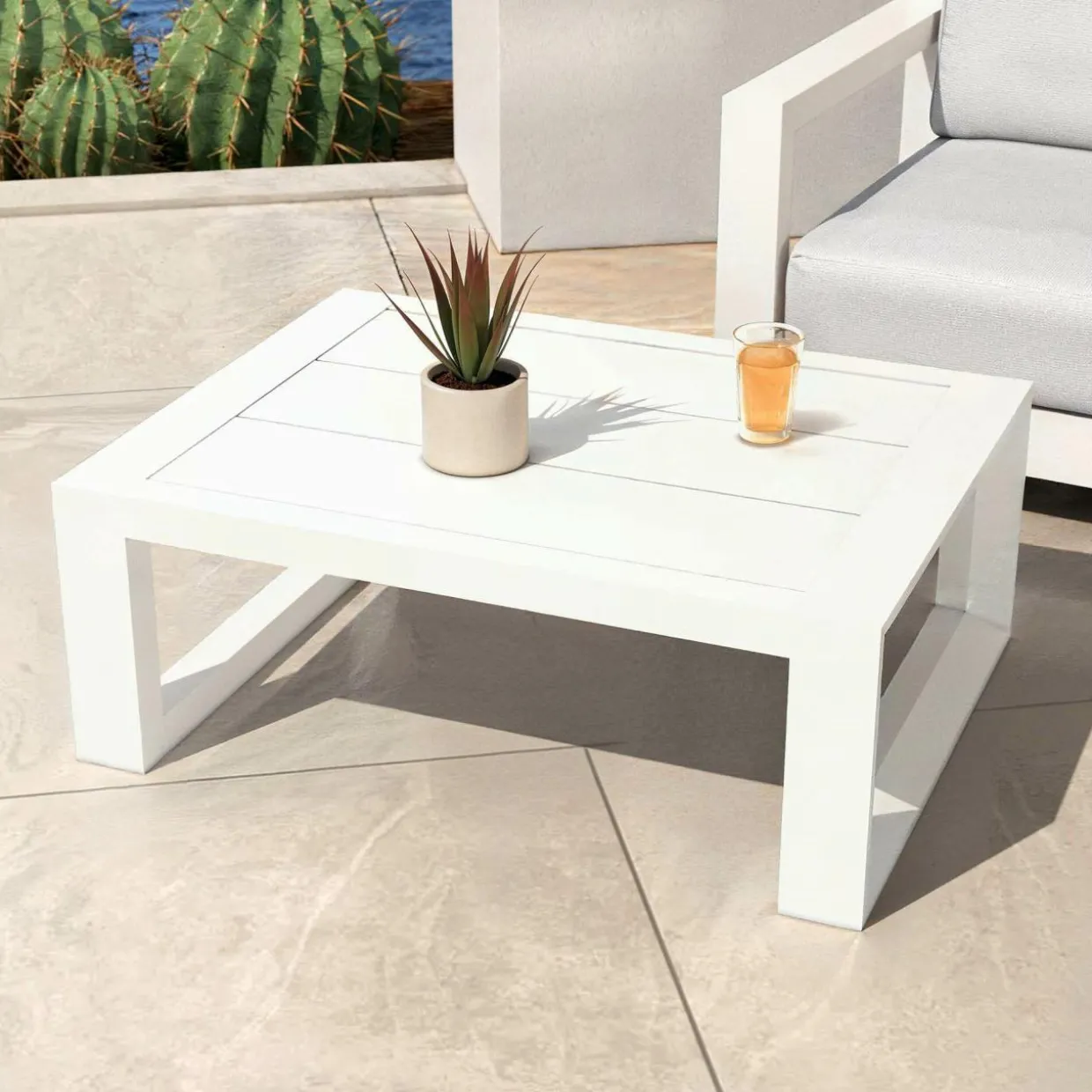 Salon de jardin aluminium 5 places 4 pcs Elba Blanc et beige