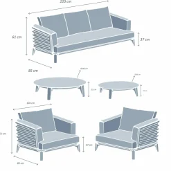 Salon de jardin aluminium 5 places 5 pcs Monte Carlo Blanc et taupe