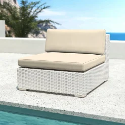 Salon de jardin d'angle en résine tressée 5 places Palma Blanc et beige